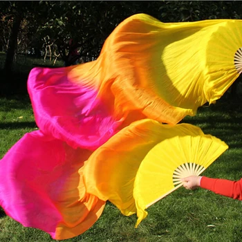 1 чифт (L + R) 100% Естествена коприна Фен на танца на корема Завесата Жълт/Оранжев/Розов 1.8 m бърза доставка