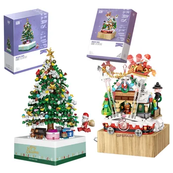 1237 1238 1054 LOZ кухненски Блокове на Детски Строителни Тухли Играчки За Момчета Пъзел Коледно Дърво Кафене Празничен Подарък За Момичета Музикална Ковчег