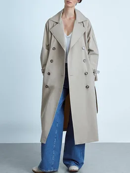 2021 есен, нов стил, универсални дълги ръкави, с ревери и колан от същата материя, двубортная дамско модерно яке-ветровка