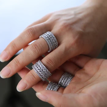 iced out bling бял кубичен цирконий cz лист годежен пръстен, пръстен за жени със сребърно покритие bling пълен cz вечността група