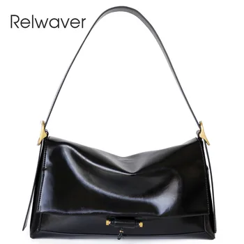 Relwaver дамска чанта 2023 пролетните чанти от спилка дамска чанта на рамото с голям мек капак модни бели восъчни дамски чанти от телешка кожа