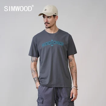 SIMWOOD 2022 Нови Летни тениски с бродерия букви, Дишащи Стръмни Върхове от плат Sorona, Тениски обикновена засаждане, Дрехи Големи Размери