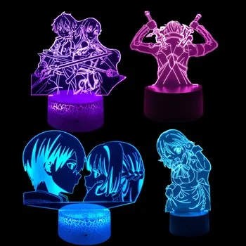 Аниме лека нощ Kirigaya Kazuto Sword Art Онлайн 3D Юки Асуна Лампа Цветни Led Лампа Манга Лампа Осветление, Осветител Коледен Подарък