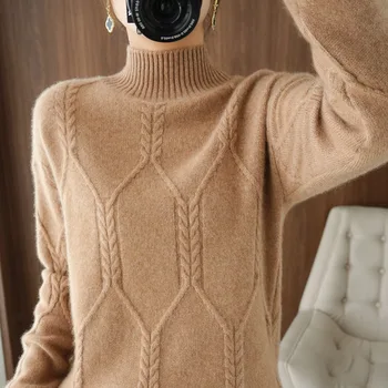 Есенно-зимни поло, дамски пуловер с вълнен дъното, пуловер, свободен и тънък спускане, корейски пуловер с дълги ръкави