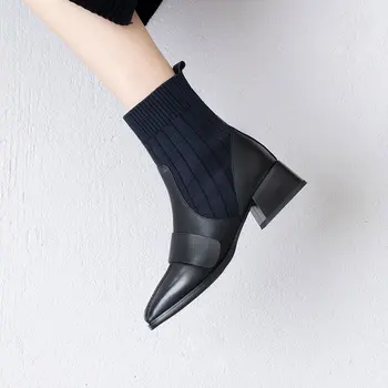Есенно-зимни терлици от еластична тъкан, дамски Обувки от естествена кожа, къса обувки с дебела подметка за почивка