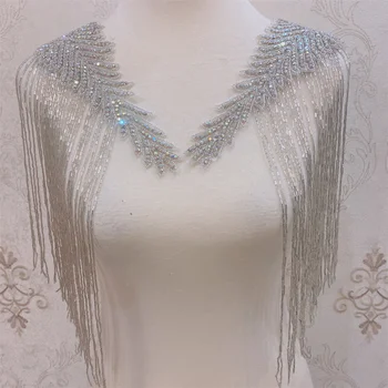 Ръчно изработени Crystal Формовани Планински Кристал ивици Желязо на Сватбен колан Колан яка за Украса на сватбена рокля