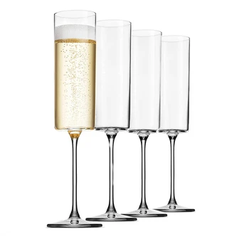 Стъклени чаши за Шампанско, 4 опаковки, 6 унции, Чаши за Шампанско, Комплект от 4 теми, Издухано стъкло с квадратна Ръба на премиум-клас, Чаша за вино Prosecco