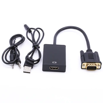 Съвместим с VGA-HDMI Кабел Конвертор за Ps4 Tv Box Aux Аудио Сплитер Дисплейный Порт Проектор Телевизионен удължителен кабел Адаптер