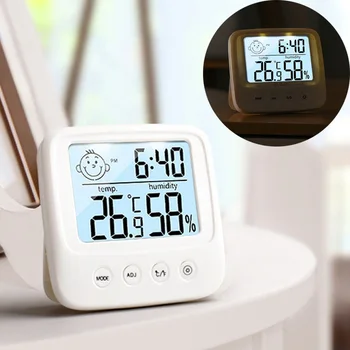 Цифров Термометър, Влагомер за Настолни Часовници LCD Дисплей за Температурата на Електронен Измерител на Закрит и Открит Времето Влажност Монитор Настолни Часовници