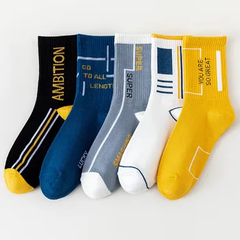 Чорапи-Мъжки, 5 чифта/лот, Всесезонни, до глезените, Женски, Многослоен, Дълги, Дишащи, Всекидневни, Памучни, черни, бели, Модни, Спортни